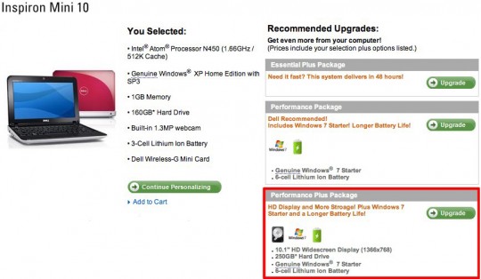 Dell Inspiron mini 10 peformance plus package 540x314