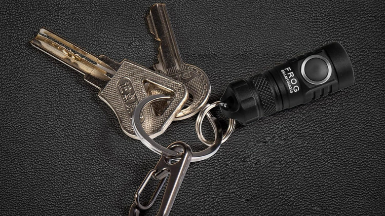 Frog 2.0 Keychain Flashlight attached to a keyring.