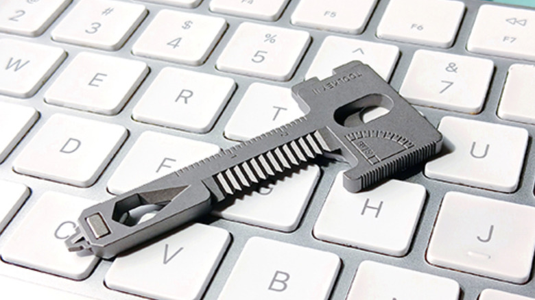 Toolkey II resting on a keyboard.