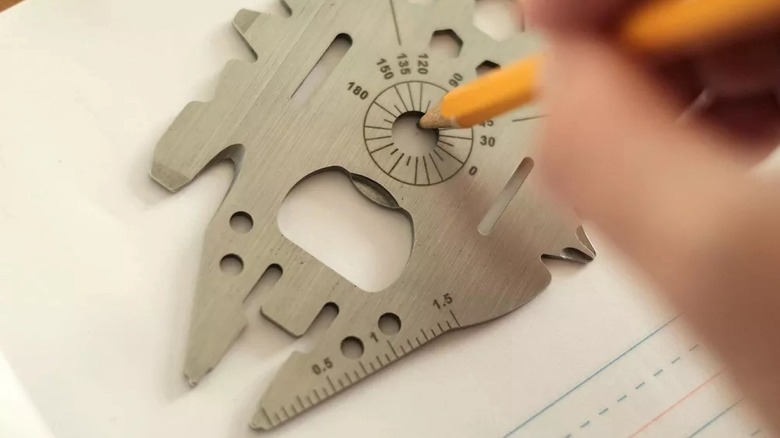 Using the protractor on the Mullennium Falcon 8-in-1 Multitool Kit.