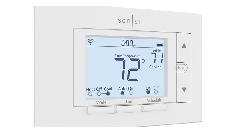 White thermostat interface displaying 72 degrees