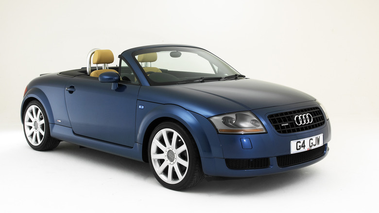 The first generation Audi TT Roadster in blue, front 3/4 view