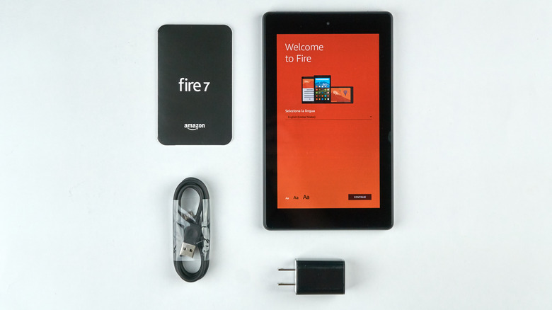 Fire tablet against a white background