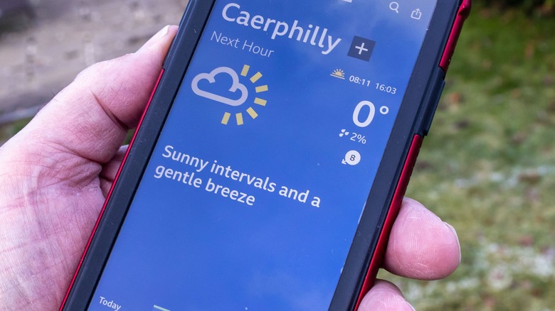 A Third Party Weather App on an iPhone