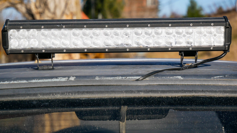 An LED light bar on top of a truck