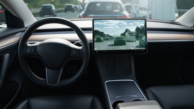 A Tesla in self-driving mode