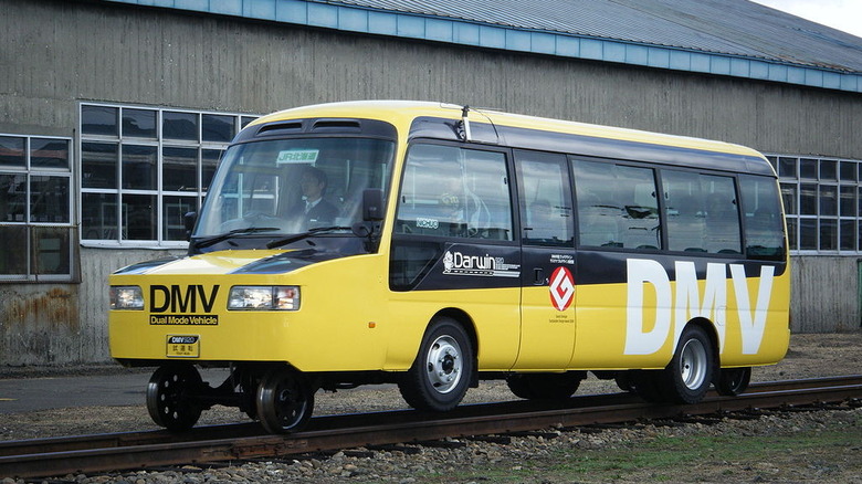 a yellow Japanese dual mode vehicle