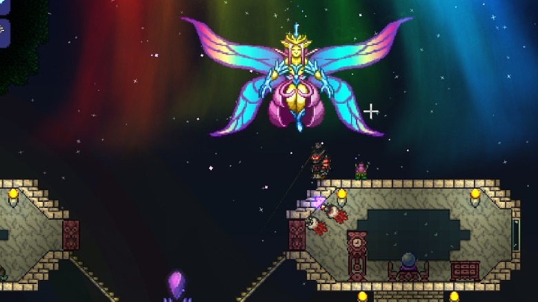 Fighting a magical creature in Terraria