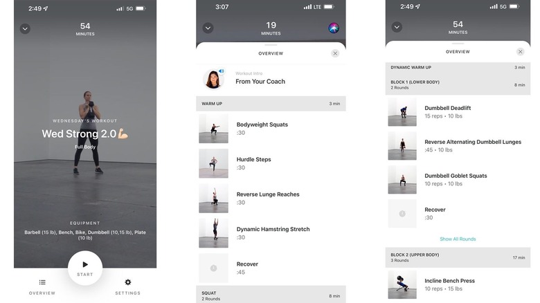 Screenshots of the Future Fitness app