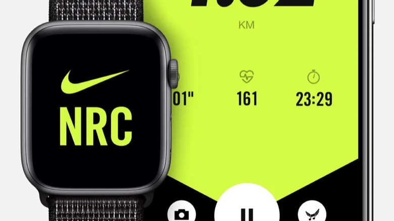 The Nike Run Club app running on an Apple Watch and a smartphone