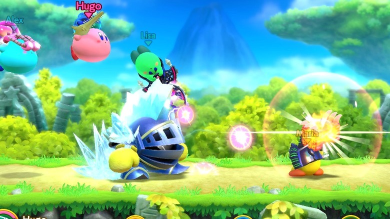 Kirby classes fighting against a boss