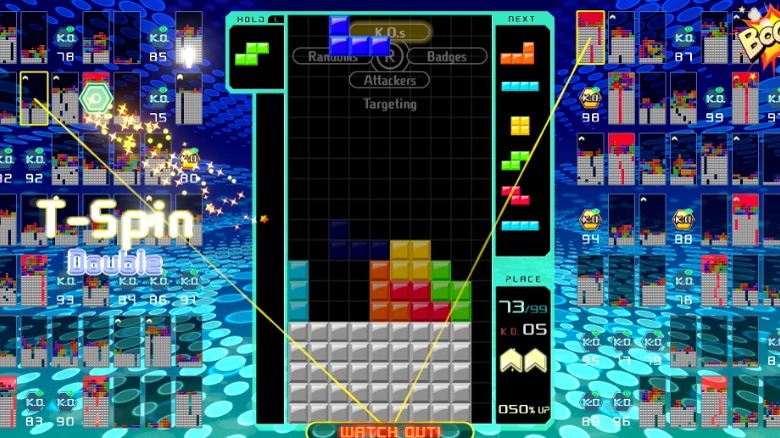 A game of Tetris 99 taking place online