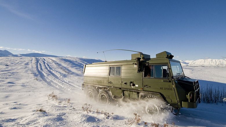 A Pinzgauer in the snow