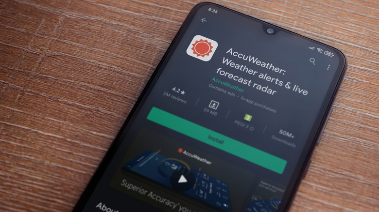 The AccuWeather app displaying screenshots