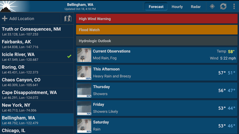 Screenshot of NOAA Weather Unofficial