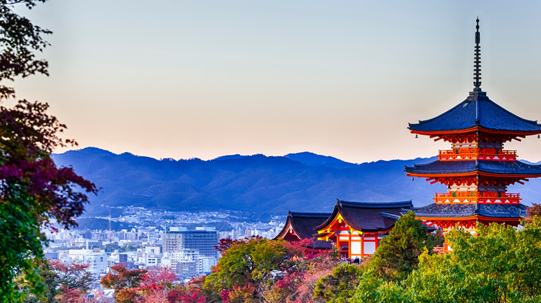 Kiyomizu-dera against Kyoto skyline