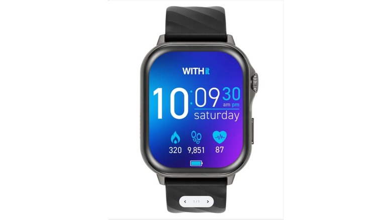 Illuminated smartwatch face with a blue display and a time of 10:09