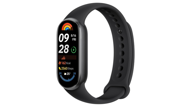 Black smartwatch with long oval face and matching band