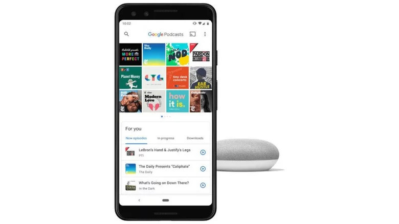 Google Podcasts app with a Google Home Mini