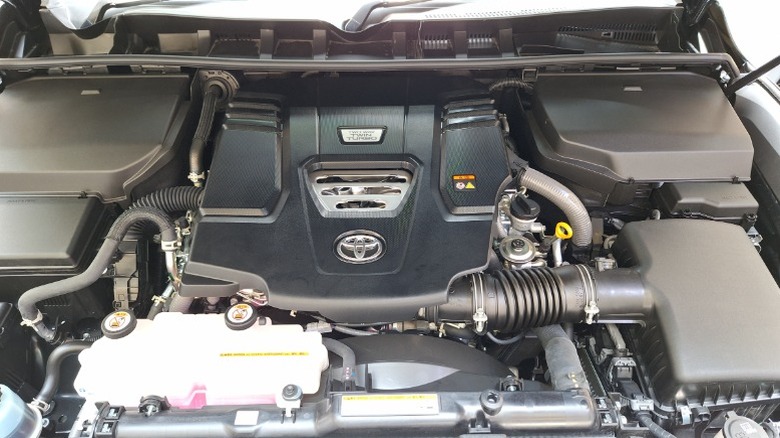 Under the hood of a toyota land cruiser