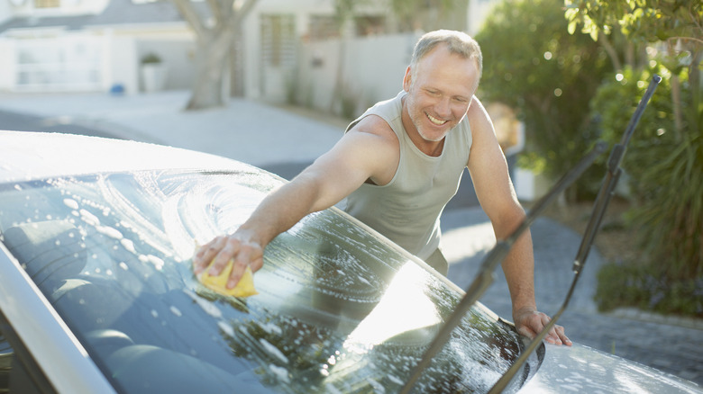 Man washing car