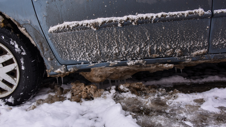 Snow slush forming on car