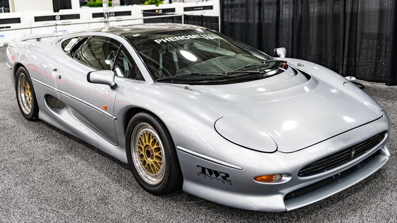 Silver Jaguar XJ220 on display