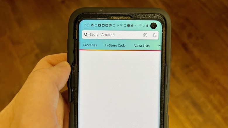 A phone open to the Amazon App