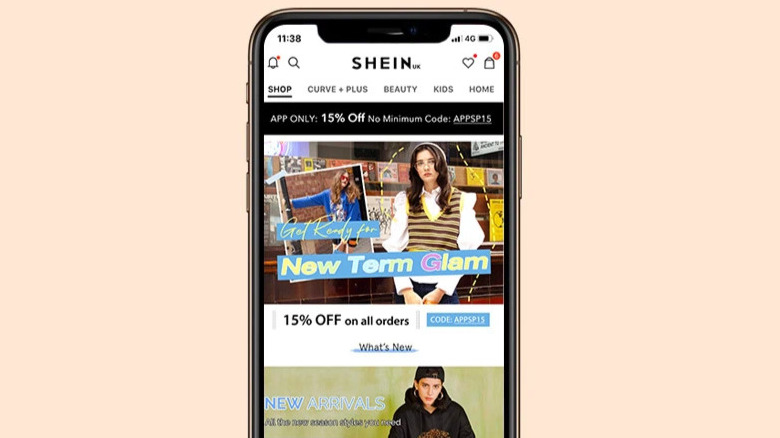 The Shein app on an iPhone