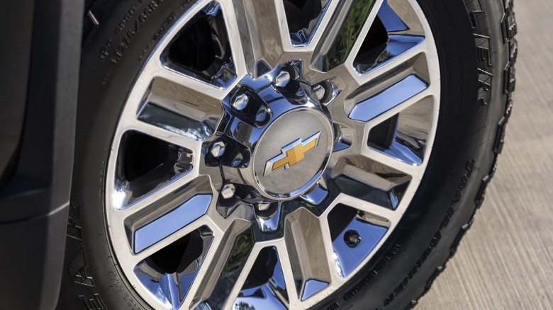 Chevrolet logo on Silverado tire