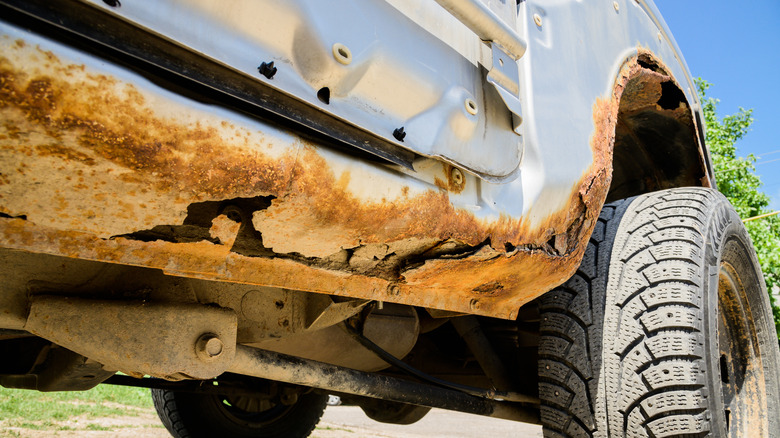 Underbody of rusty car