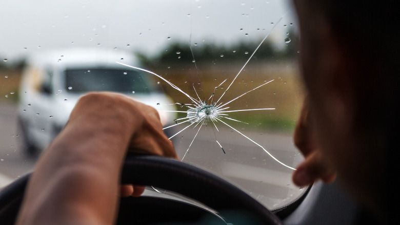 Cracked car windshield