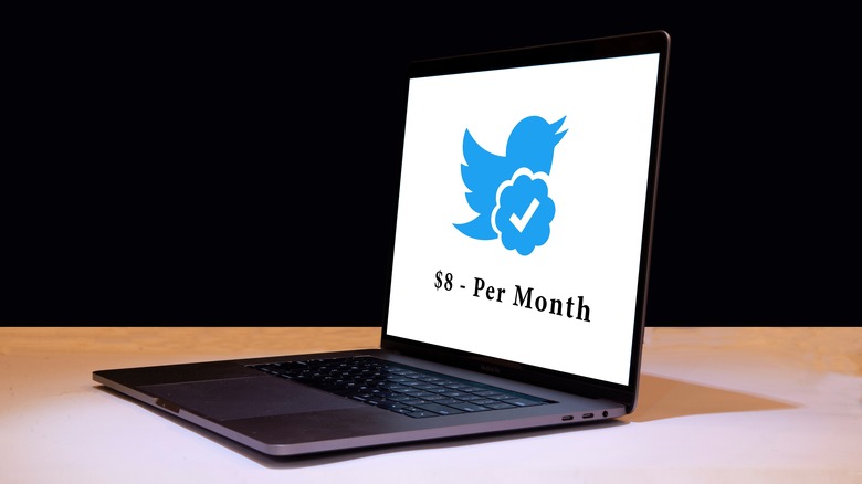 Twitter Blue logo on laptop screen