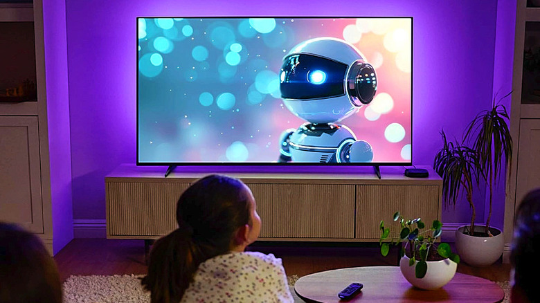 A child watches an animated movie on a bright display via the Roku Ultra.