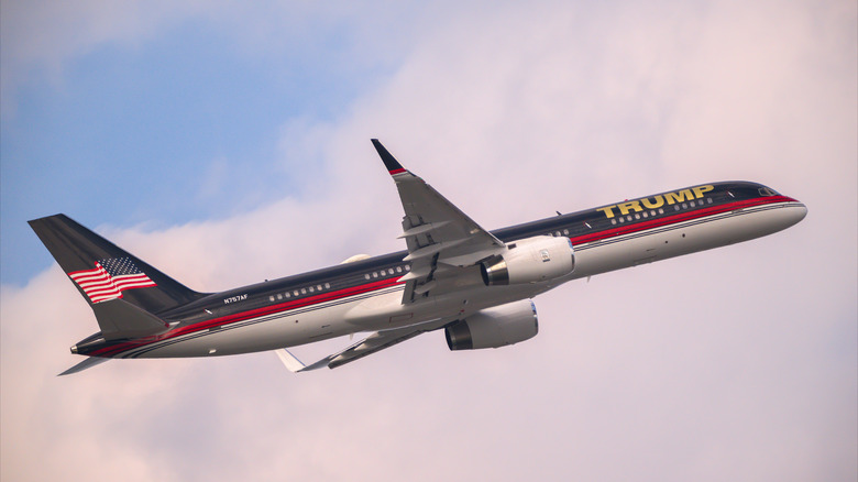 Trump Boeing 757 plane flying in the sky