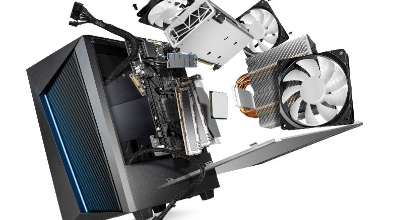 A gaming PC with a large fan