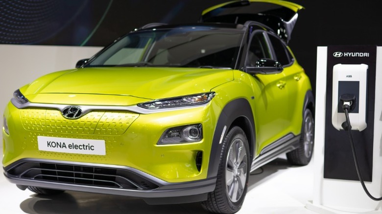 yellow Hyundai Kona Electric