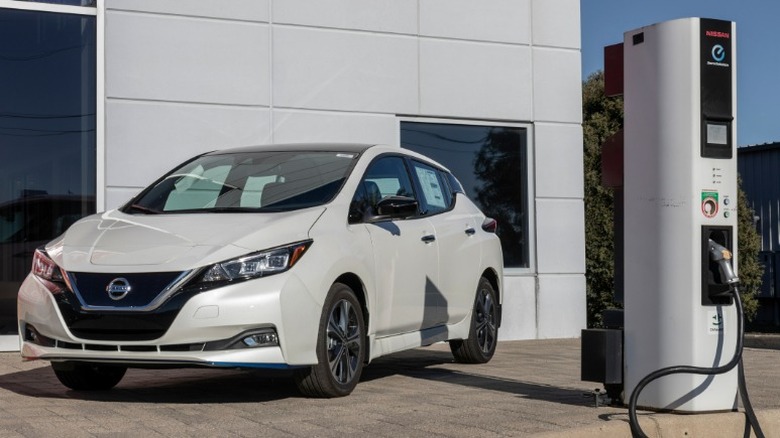 Nissan Leaf Electric at recharging station