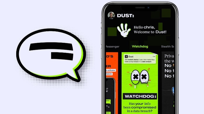 Dust Logo and app showcased on smartphone