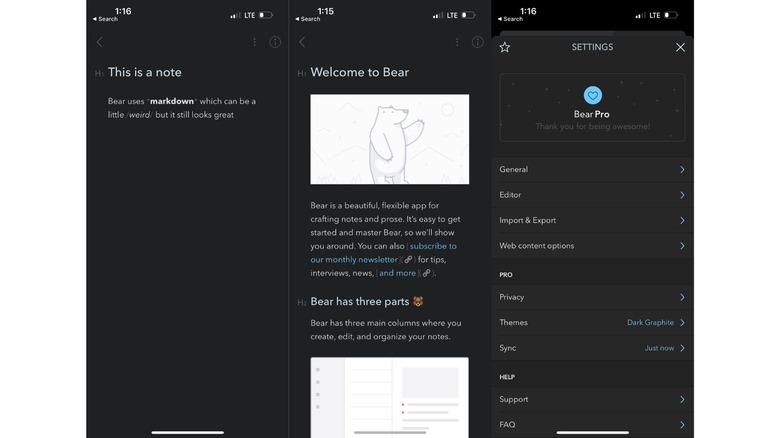 Bear screenshots on iOS