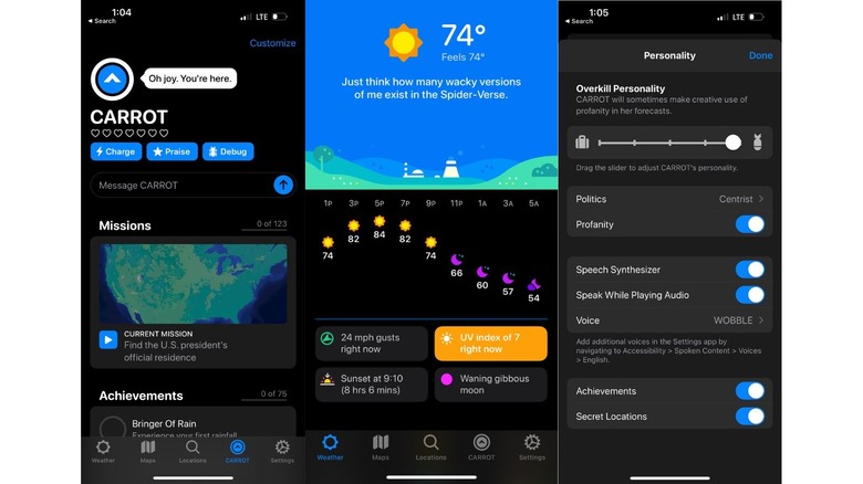 Carrot Weather screenshots on iOS