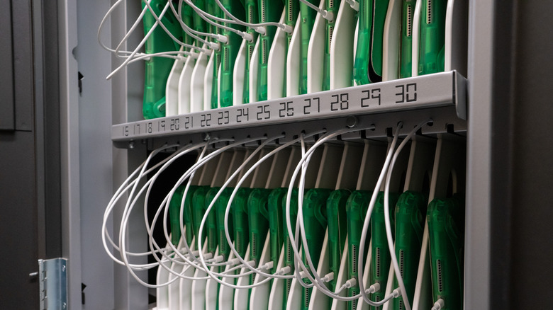 Student tablets in charging cabinet