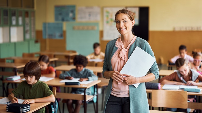 Teacher with students at desks