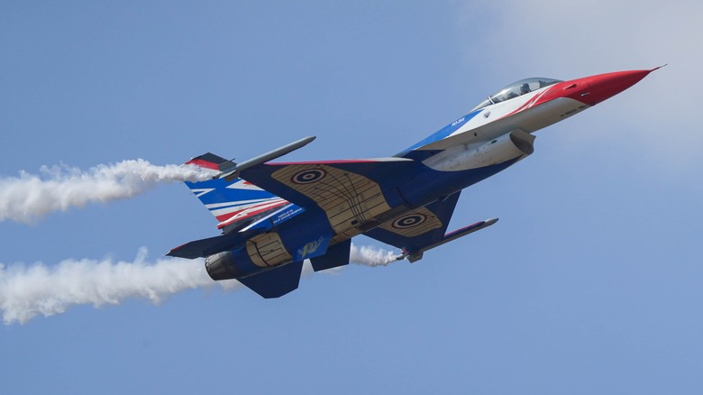 Royal Thai Air Force Centennial Falcon maneuvers in the air