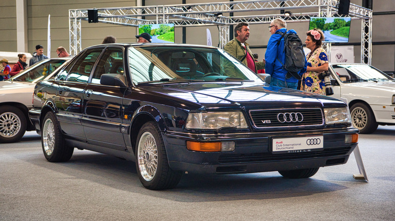 The Audi V8 in a museum, front 3/4 view