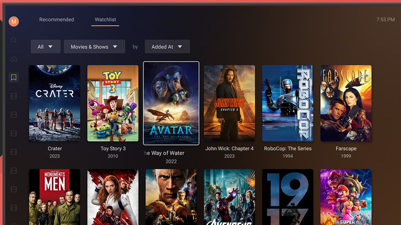 A screenshot of Plex showing movie titles lined up