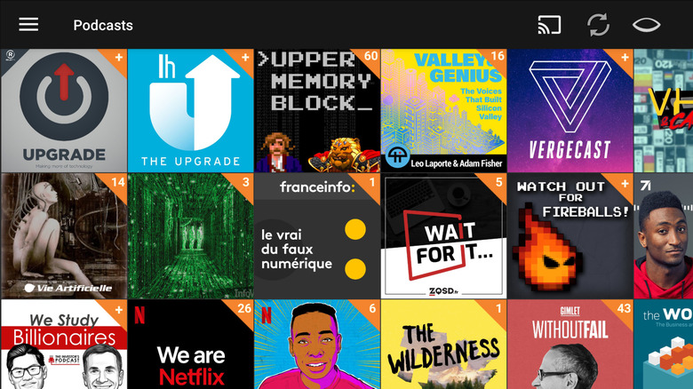 A screenshot of Podcast Addict displaying podcasts