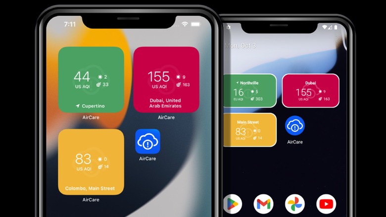 AirCare widgets on iPhone and Android