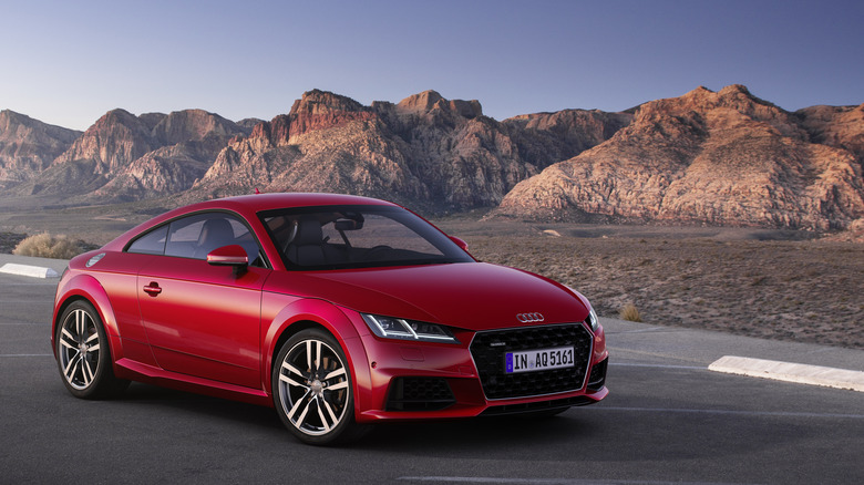 The Audi TT in Tango Red, front 3/4 view