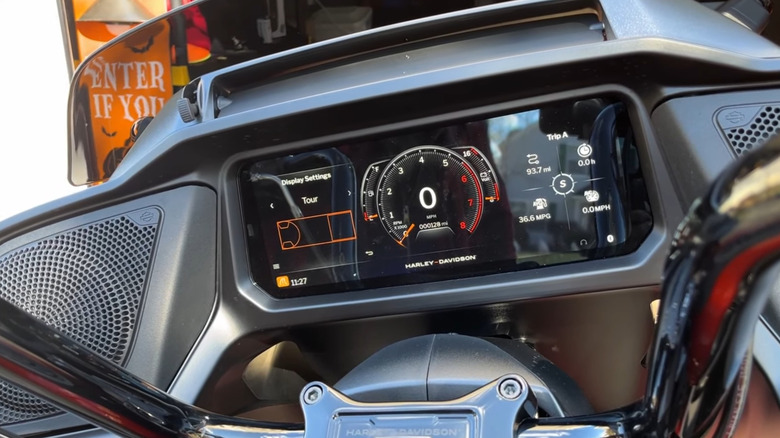 A close view of the display screen of a motorcycle